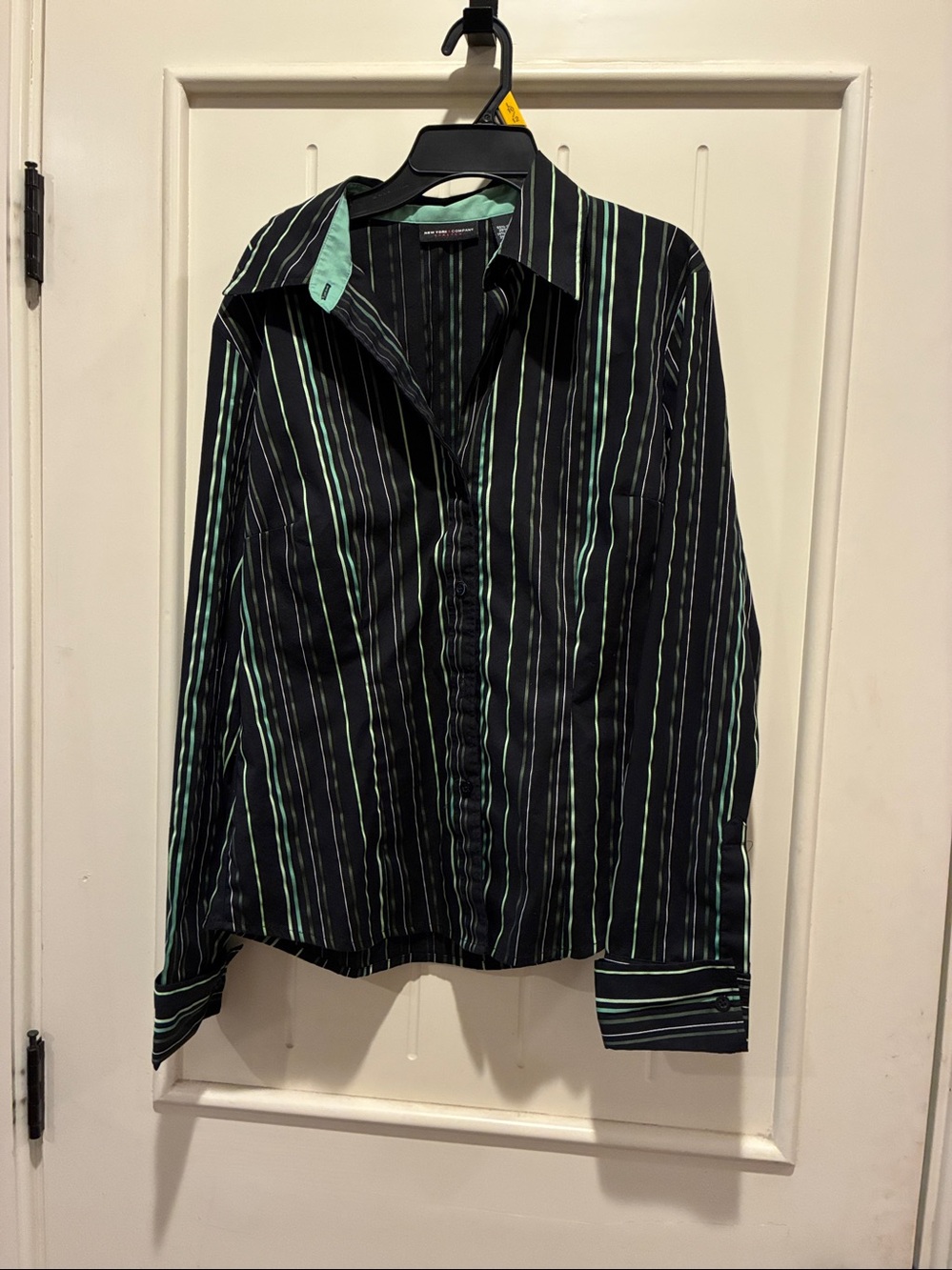 New York & Company Women’s Black Shirt with Green Stripes